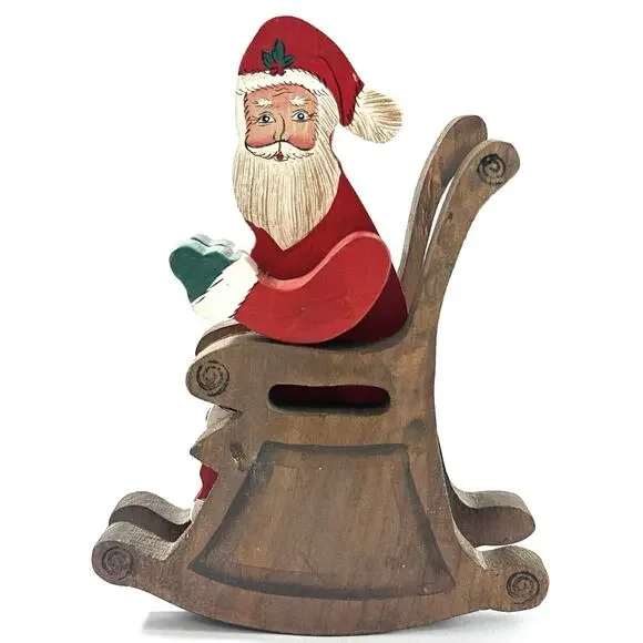Hand-Carved & Painted Wooden Santa in Sleigh Christmas Decoration 6.5” - Picture 3 of 8